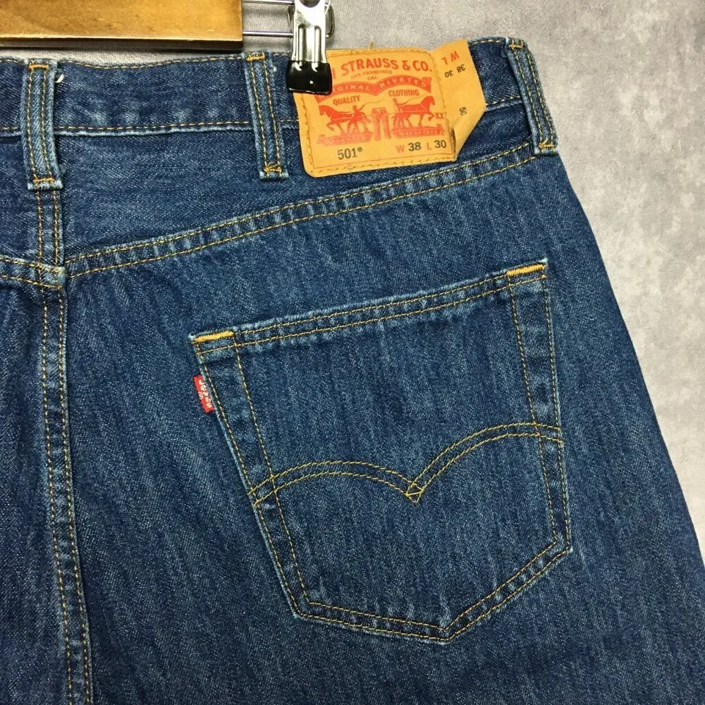 Levis Mens 501 Original Fit Blue Jeans size 38x30 Button Fly Cotton Denim Copper